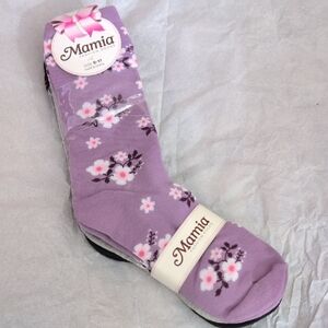 Mamia Purple Floral Crew Socks with Pink Blossoms 3 Pack